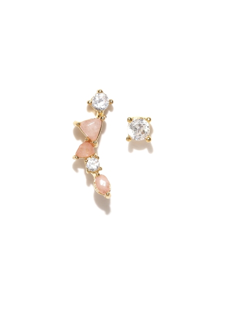 

Accessorize Peach-Coloured Gold-Plated CZ Stone-Studded Mismatch Earrings, Pink
