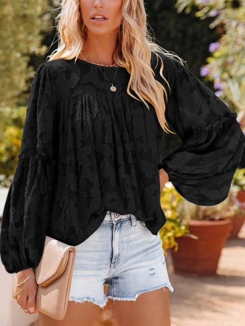 

BoStreet Women Black Bishop Sleeves Top