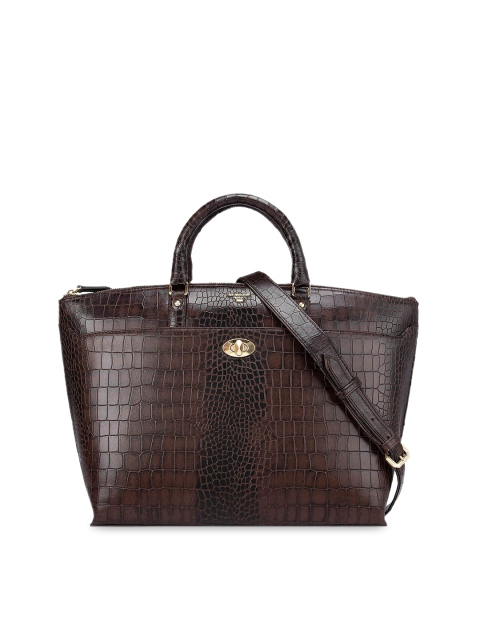 

Da Milano Animal Textured Leather Oversized Structured Handheld Bag, Brown