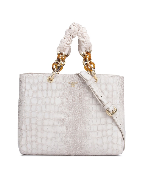 

Da Milano White Textured Leather Oversized Structured Handheld Bag with Quilted