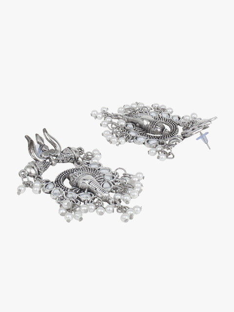 

CARDINAL White & Silver-Plated Oxidized Classic Drop Earrings
