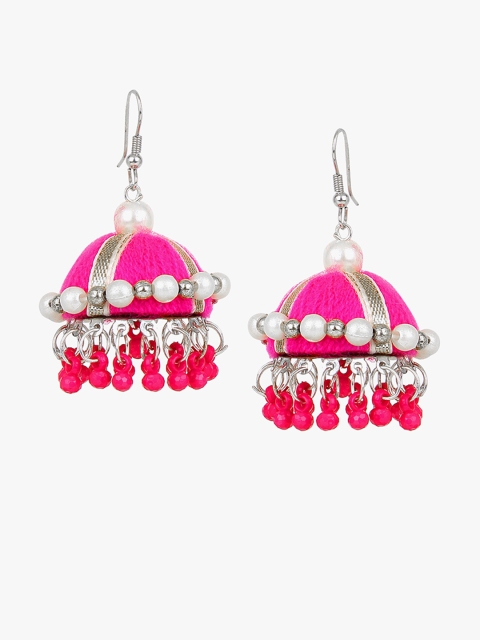 

CARDINAL Pink & White Silver-Plated Contemporary Jhumkas Earrings