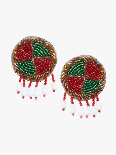 

CARDINAL Red & Green Beaded Circular Drop Earrings