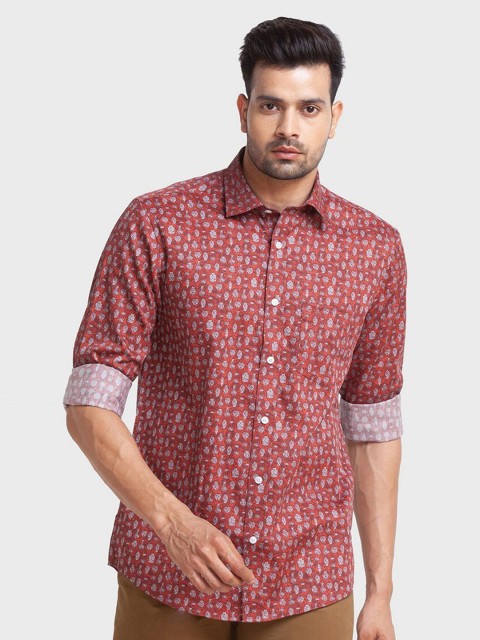 

ColorPlus Men Red Tailored Fit Printed Organic Cotton Casual Shirt