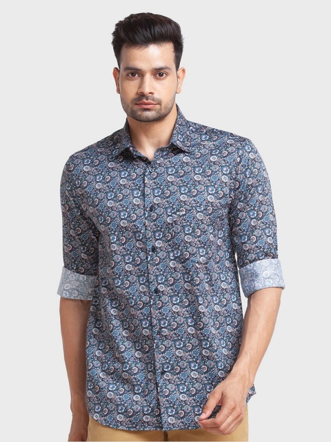 

ColorPlus Men Blue Tailored Fit Floral Printed Organic Cotton Casual Shirt