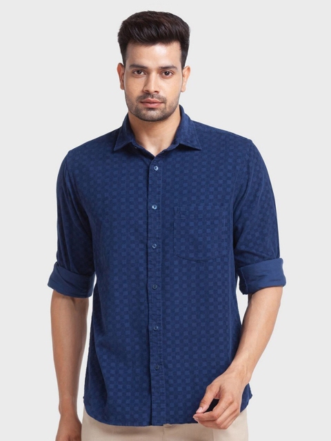 

ColorPlus Men Blue Tailored Fit Micro Checked Organic Cotton Casual Shirt