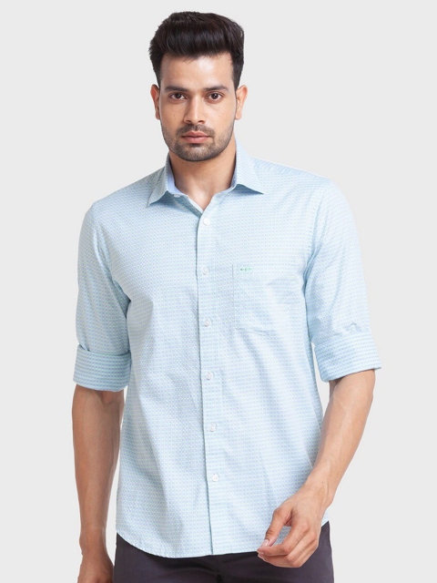 

ColorPlus Men Green Self Design Tailored Fit Organic Cotton Casual Shirt