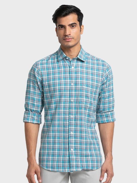 

ColorPlus Men Blue Tailored Fit Checked Casual Organic Cotton Shirt