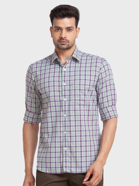 

ColorPlus Men Green Organic Cotton Tailored Fit Tartan Checks Casual Shirt