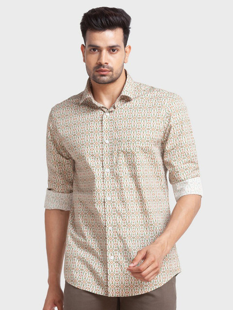 

ColorPlus Plus Size Men Beige Tailored Fit Printed Casual Shirt