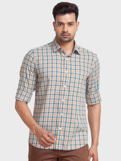 

ColorPlus Plus Size Men Beige Checked Organic Cotton Casual Shirt