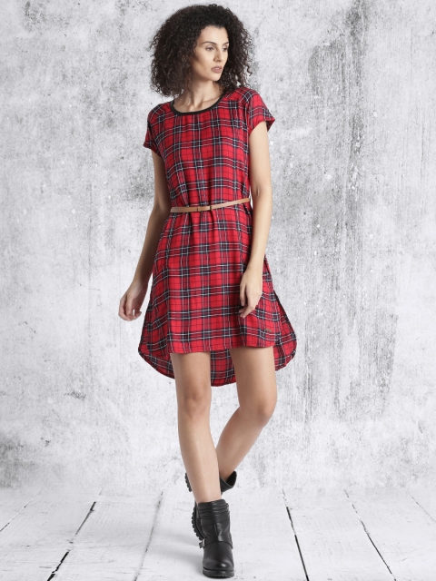 

Roadster Women Red & Navy Checked A-Line Dress