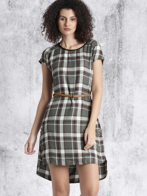 

Roadster Women Grey & Off-White Checked A-Line Dress