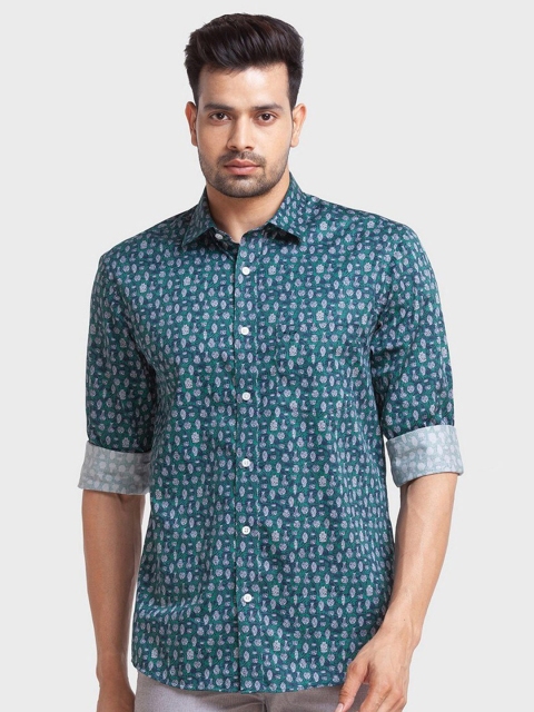 

ColorPlus Plus Size Men Green Floral Printed Organic Cotton Casual Shirt