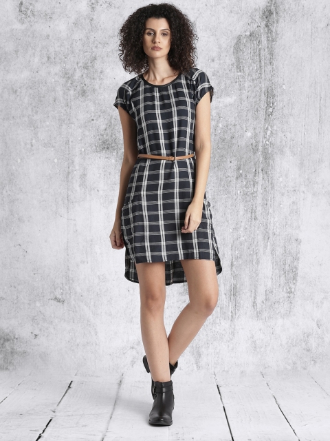 

Roadster Women Navy Blue & Off-White Checked A-Line Dress