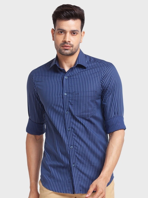 

ColorPlus Men Blue Tailored Fit Striped Organic Cotton Casual Shirt