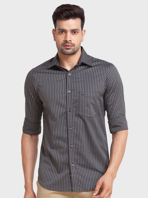 

ColorPlus Men Black Tailored Fit Striped Organic Cotton Casual Shirt