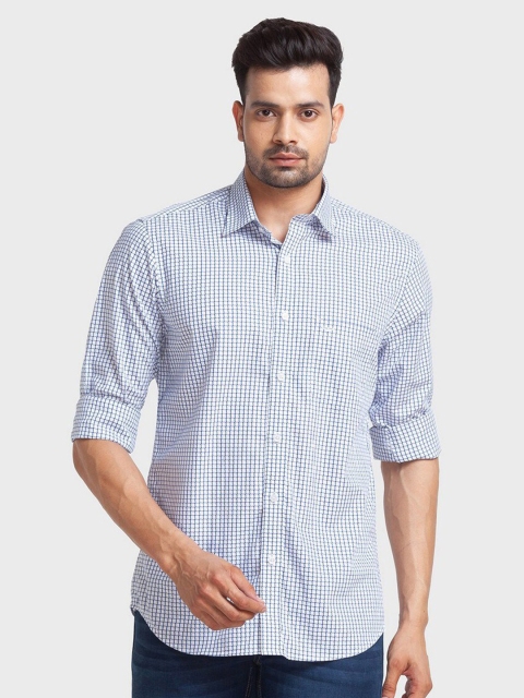

ColorPlus Men Blue Tailored Fit Checked Organic Cotton Casual Shirt