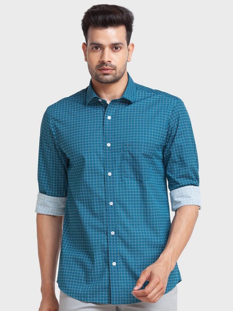 

ColorPlus Men Blue Tailored Fit Printed Organic Cotton Casual Shirt
