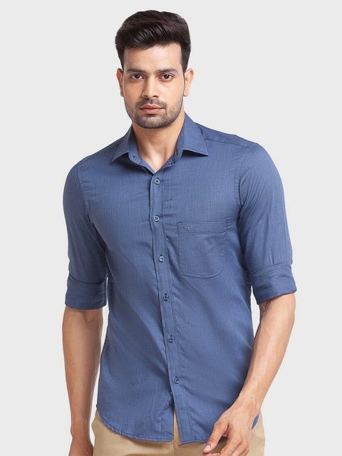 

ColorPlus Men Blue Tailored Fit Solid Organic Cotton Casual Shirt