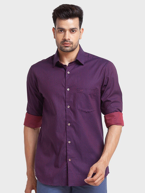 

ColorPlus Men Red Tailored Fit Floral Printed Organic Cotton Casual Shirt