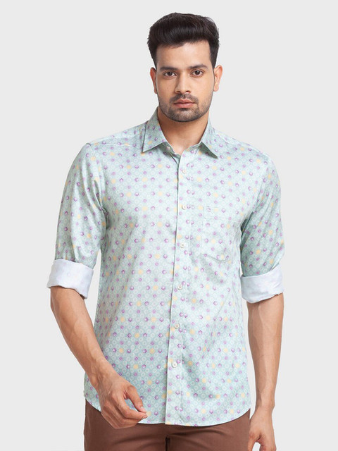 

ColorPlus Men Green Tailored Fit Floral Printed Organic Cotton Casual Shirt