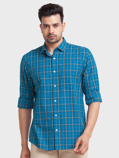 

ColorPlus Men Blue Tailored Fit Tartan Checked Casual Shirt