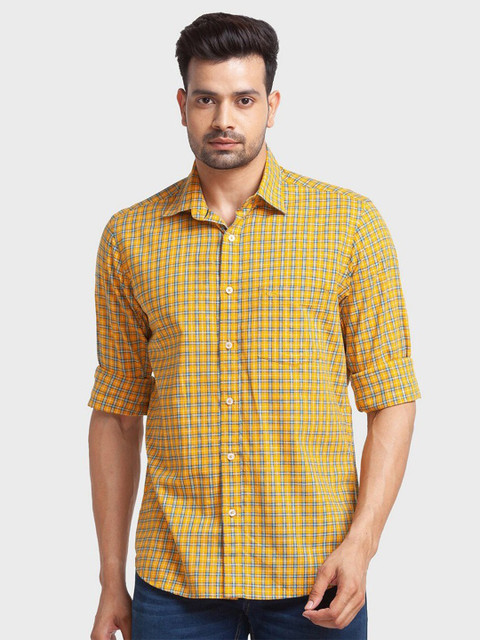 

ColorPlus Men Yellow & Blue Tailored Fit Checked Casual Shirt