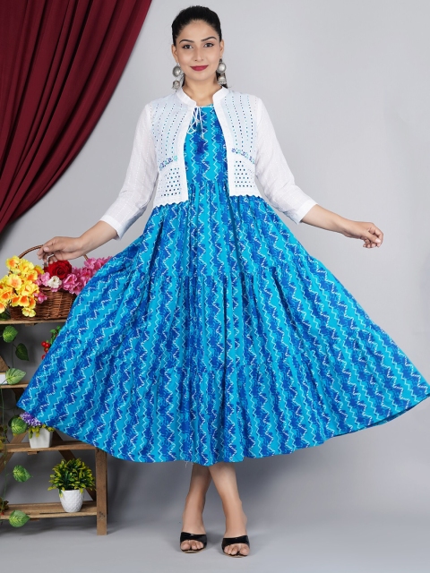 

Mishpra Blue Printed Ethnic Motifs A-Line Midi Dress