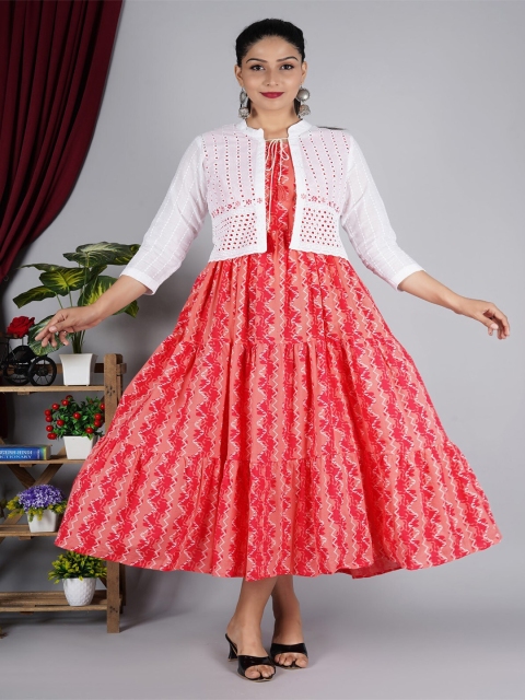 

Mishpra Peach-Coloured Printed Ethnic Motifs Maxi Dress