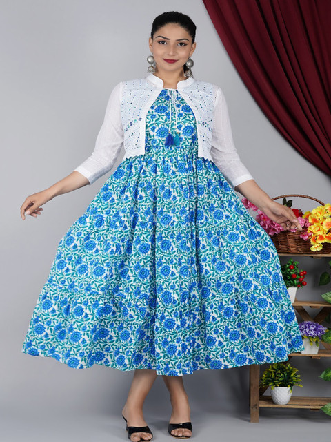 

Mishpra Blue Printed Ethnic Motifs Maxi Dress