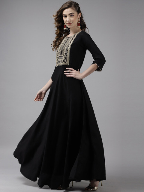 

KALINI Women Black Ethnic Motifs Printed Flared Sleeves Liva Kurta