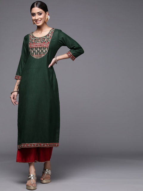 

KALINI Women Green & Red Yoke Design Cotton Kurta