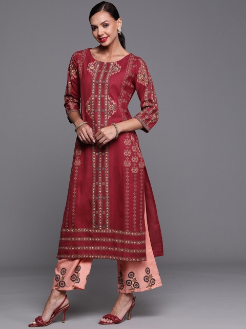 

KALINI Women Maroon & Beige Printed Straight Kurta