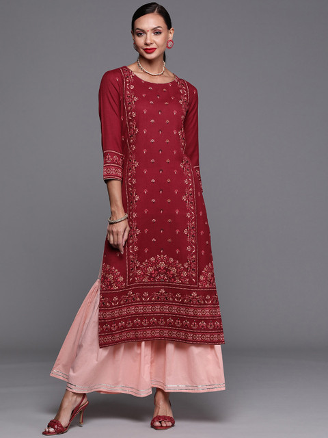

KALINI Women Maroon Geometric Printed Kurta