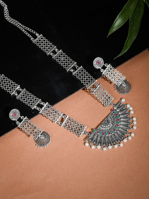 

Silvermerc Designs Silver-Plated and Toned Oxidised Long Jewellery Set