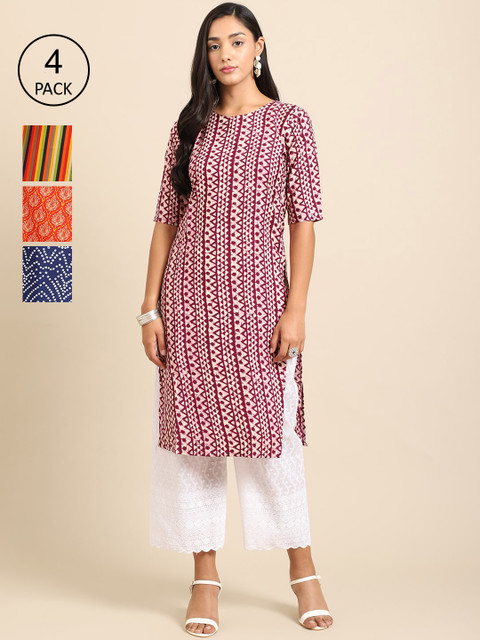 

Ethnic basket Women Pack of 4 Crepe Kurta, Maroon
