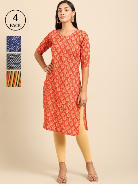 

Ethnic basket Women Pack of 4 Crepe Kurta, Red