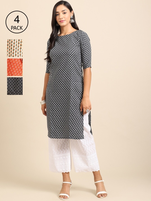

Ethnic basket Stylish Women's Crepe Printed Straight Kurta (Pack of 4), Beige