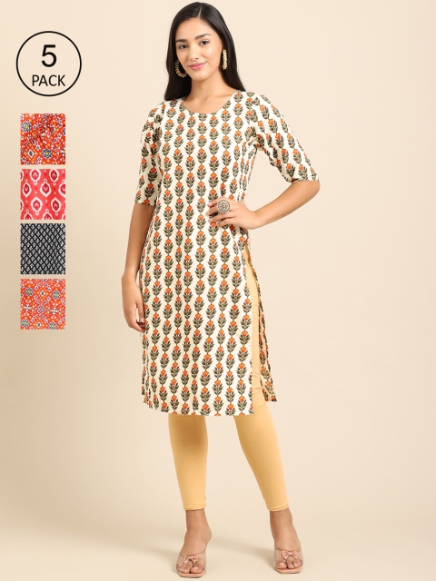 

Ethnic basket Women Pack Of 5 Ethnic Motifs Printed Crepe Kurta, Peach