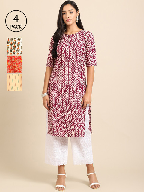 

Ethnic basket Women Pack of 4 Crepe Kurta, Maroon