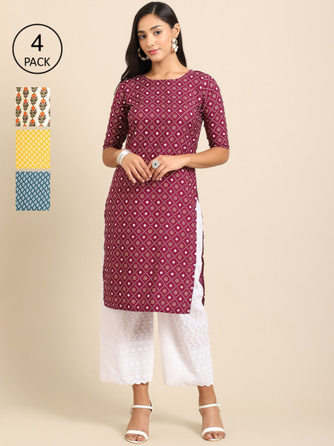 

Ethnic basket Women Multicoloured 4 Floral Printed Crepe Kurta, Multi