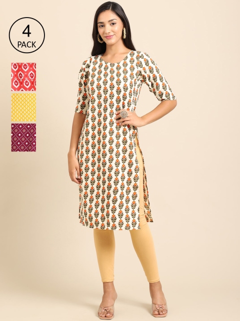 

Ethnic basket Women Pack Of 4 Multicoloured Ethnic Motifs Printed Crepe Kurta, Multi