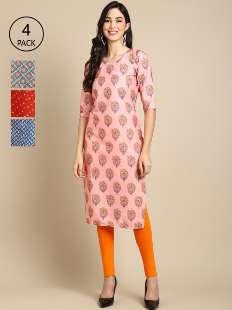 

Ethnic basket Women Pack Of 4 Ethnic Motifs Printed Crepe Kurta, Peach