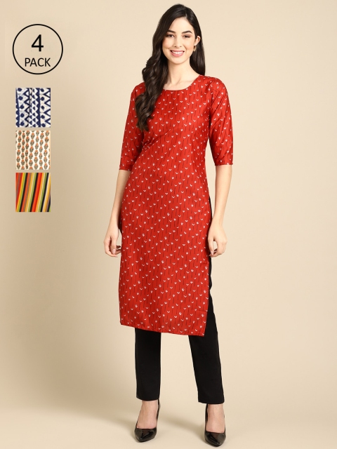 

Ethnic basket Women Pack of 4 Printed Crepe Kurta, Multi