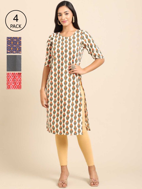 

Ethnic basket Women Pack Of 4 Geometric Printed Crepe Kurta, Cream
