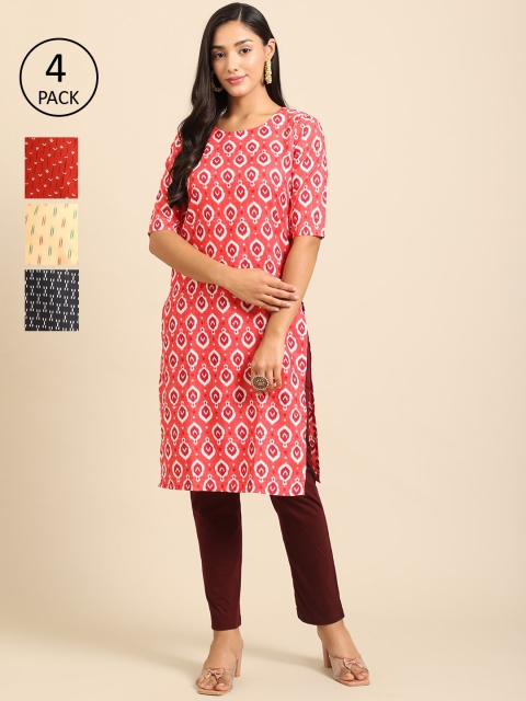 

Ethnic basket Women Pack of 4 Printed Crepe Kurta, Multi