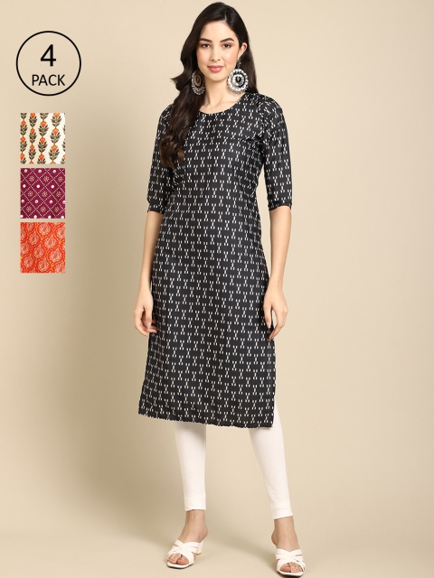 

Ethnic basket Women Pack of 4 Printed Crepe Kurta, Multi
