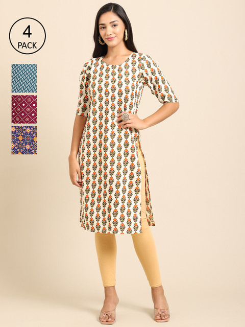 

Ethnic basket Women Multicoloured Paisley Printed Keyhole Neck Mirror Work Block Print Crepe Kurta, Multi