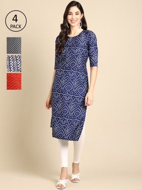 

Ethnic basket Women Pack of 4 Printed Crepe Kurta, Multi